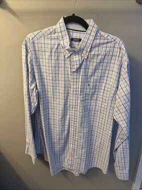 Izod Men’s Light Blue and White Plaid Button-Down Shirt